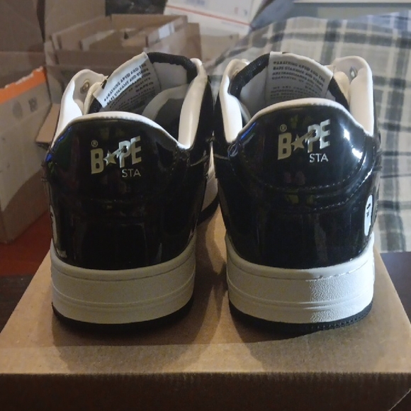 A Bathing Ape Bape Sta Low Black & White Mens 9.5 Womens 11 EUC - Picture 5 of 10